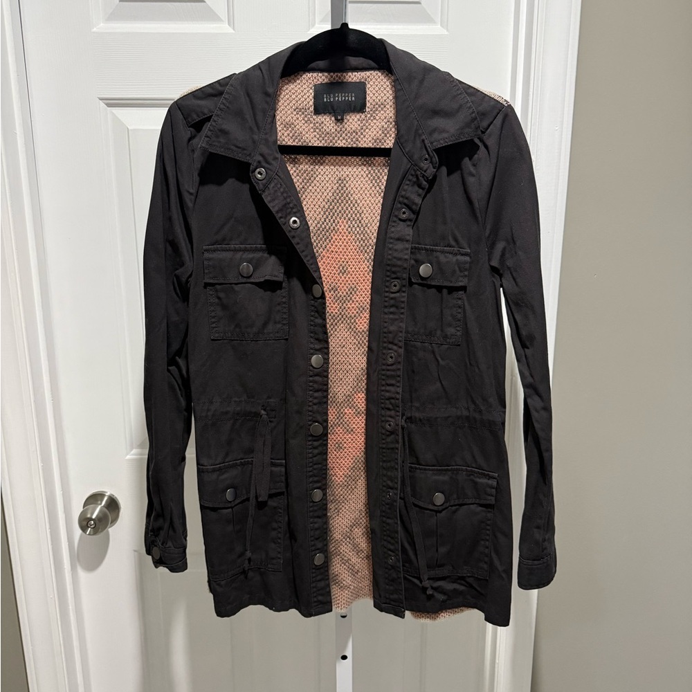 Blu Pepper Utility Jacket with Knit Aztec Print Design